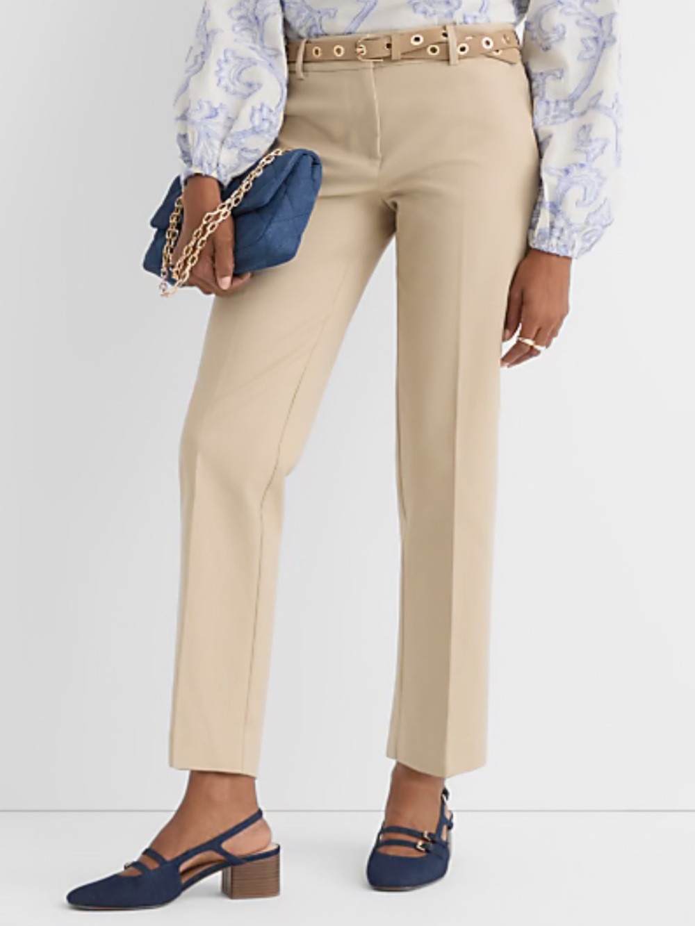 LOFT Riviera slim pants in doubleweave in soft wheat